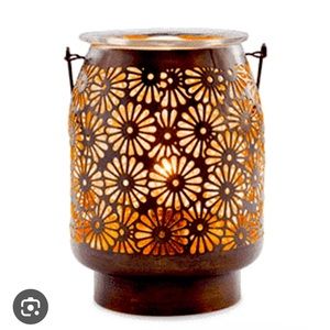 Scentsy warmer Bronze daisy lantern cutout flowers shine on wall RETIRED 2017